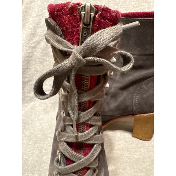 Ugg Australia Size 9 Fabrice Gray Leather Suede Lace Up High Heel Boots EUC - Picture 9 of 11